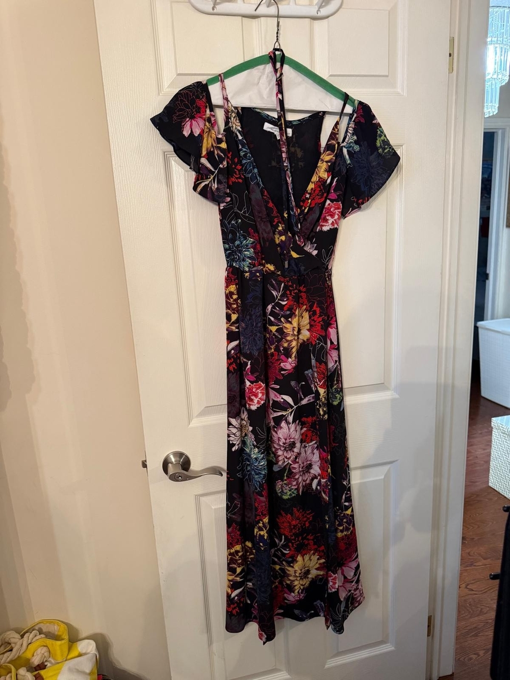 Black Floral Wrap Maxi Dress with Flutter Sleeves